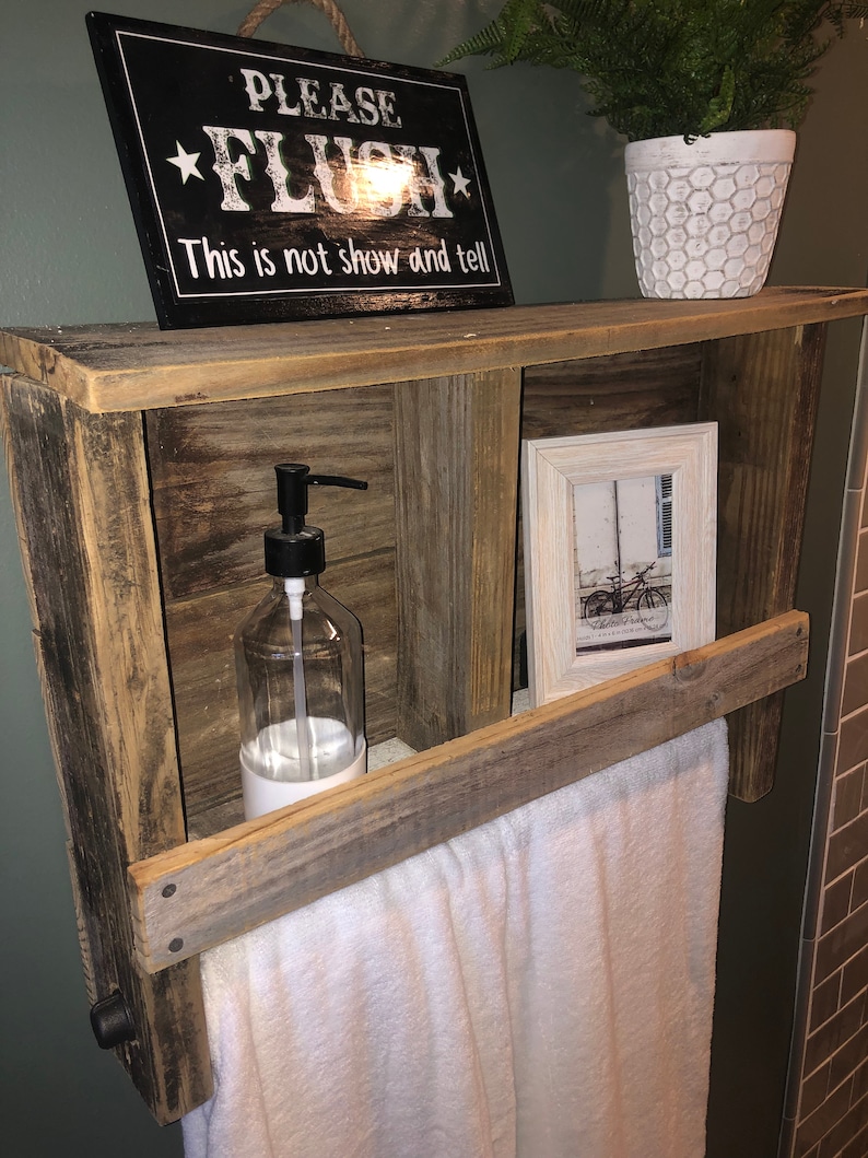 Rustic Reclaimed Wood Bathroom Shelf and Towel Rack Etsy