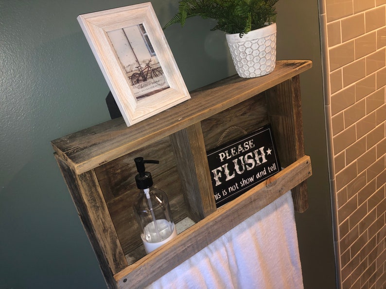 Rustic Reclaimed Wood Bathroom Shelf and Towel Rack Etsy