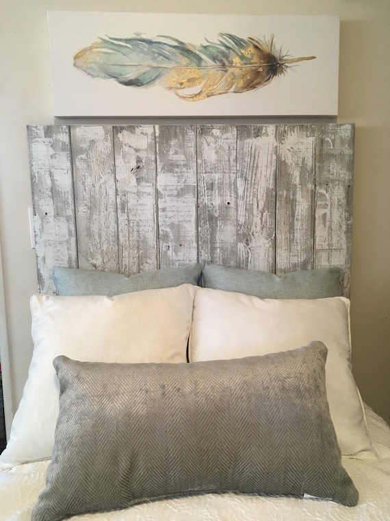Beautiful Farmhouse Whitewashed Rustic Reclaimed Wood Headboard