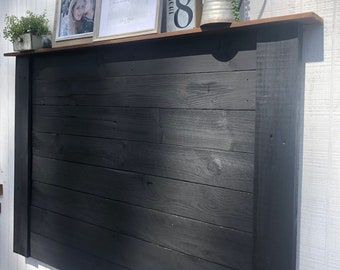 Black reclaimed wood headboard with shelf boho style with or without lights