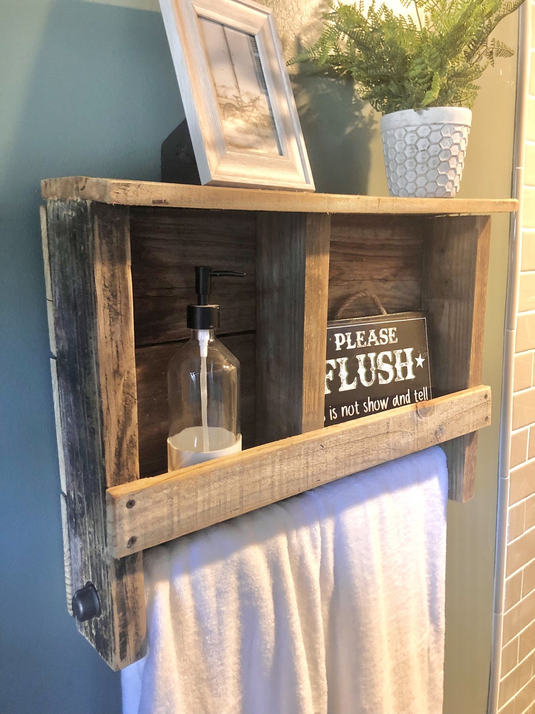 Rustic Reclaimed Wood Bathroom Shelf and Towel Rack Etsy