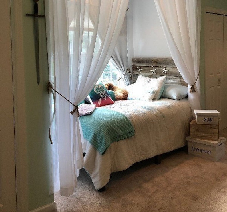 Coastal Headboard Beachy Farmhouse Whitewashed Starfish Beach House Nautical Rustic Driftwood Ocean Style King Queen Twin Full Bed