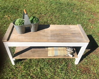 Custom Reclaimed bench with white accents and shelf