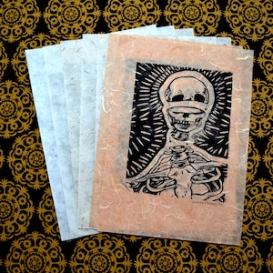 Impresión original de Linocut "Para aquellos de nosotros que perdemos la cabeza de vez en cuando" esqueleto original arte impresión tamaño A4 & 8x10