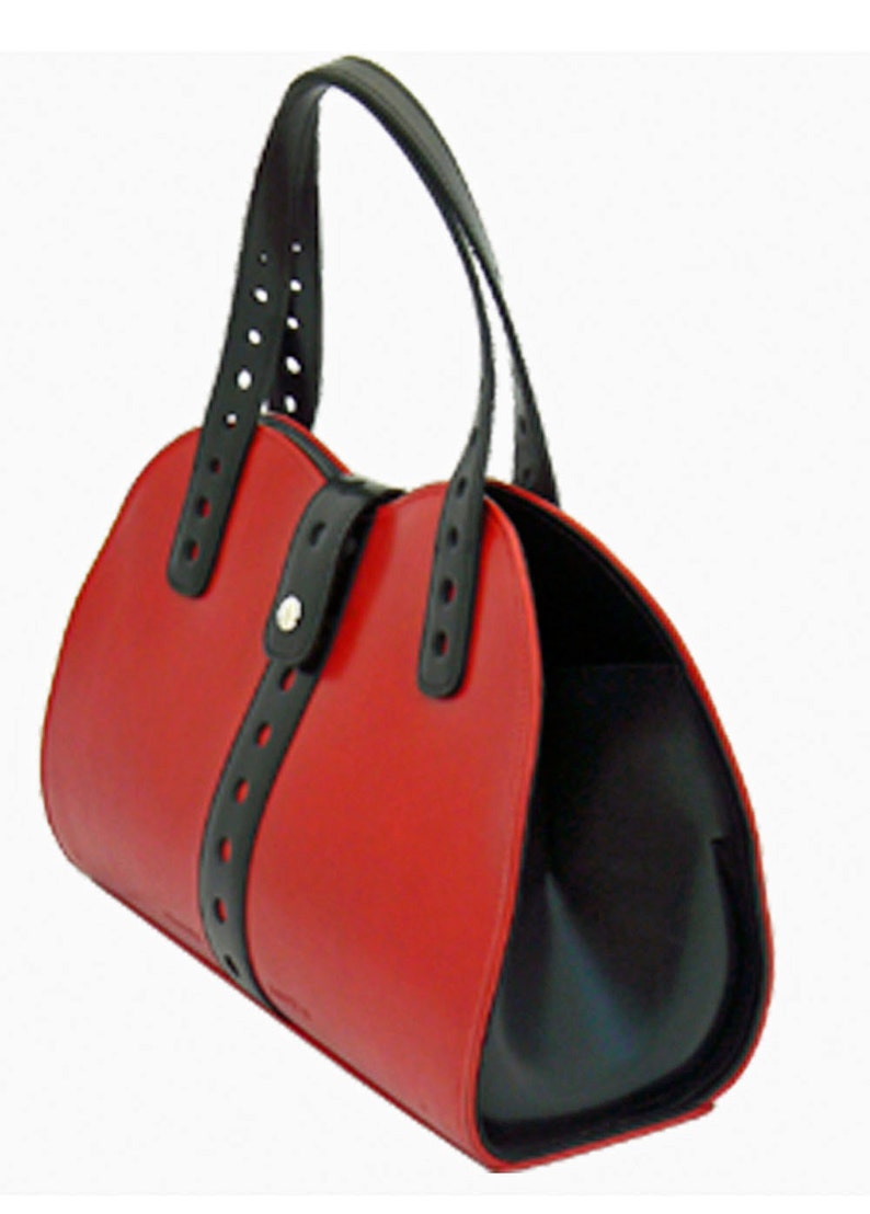 Handmade Luxury Leather Shoulder Bag Handbag in Red and Black Etsy