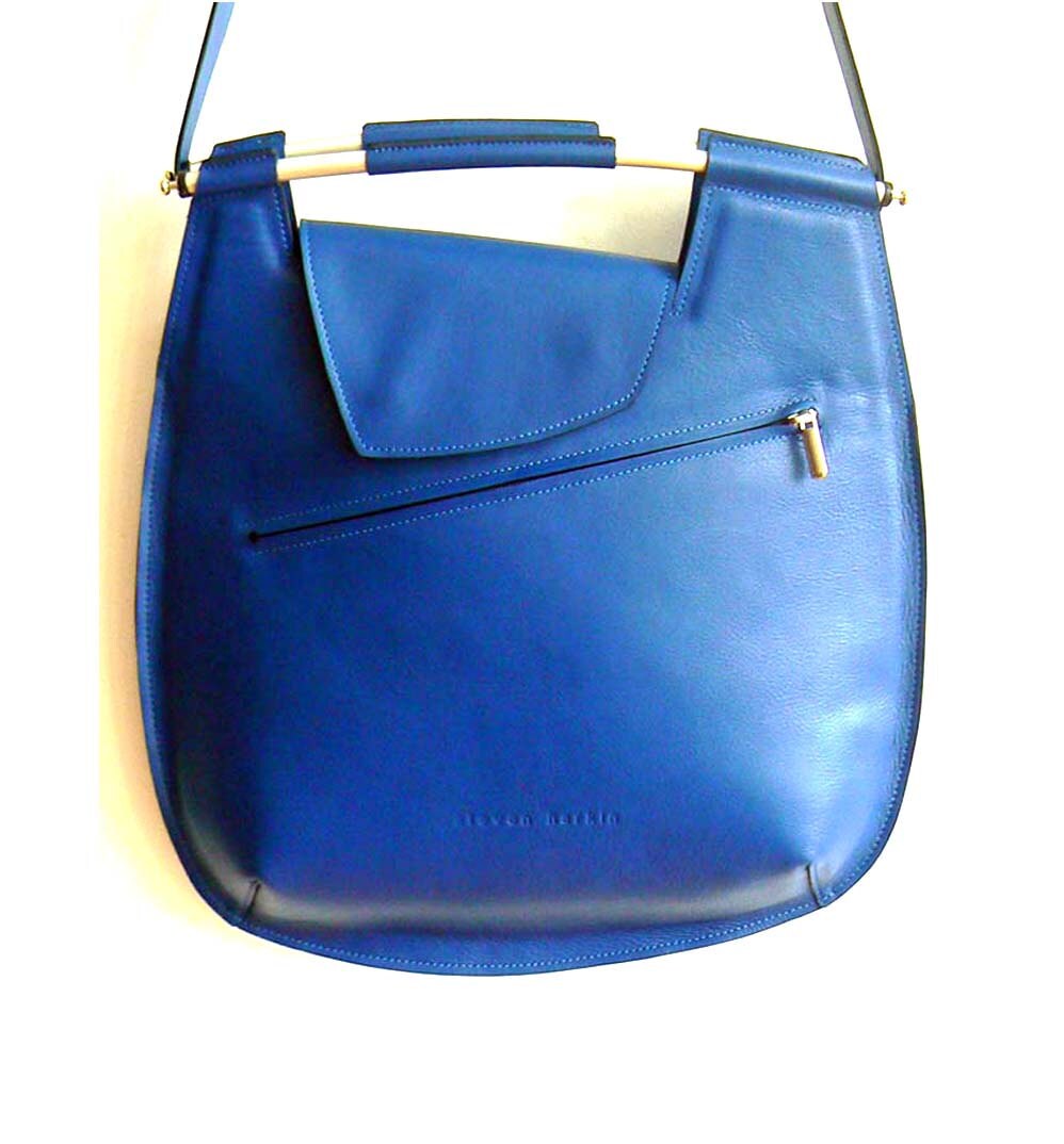 Blue leather Crossbody Messenger Bag Etsy