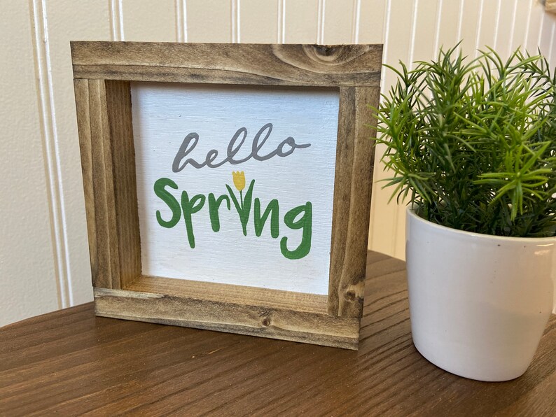 Hello Spring Trendy Wood Sign Framed Mini Sign Tier Tray ...