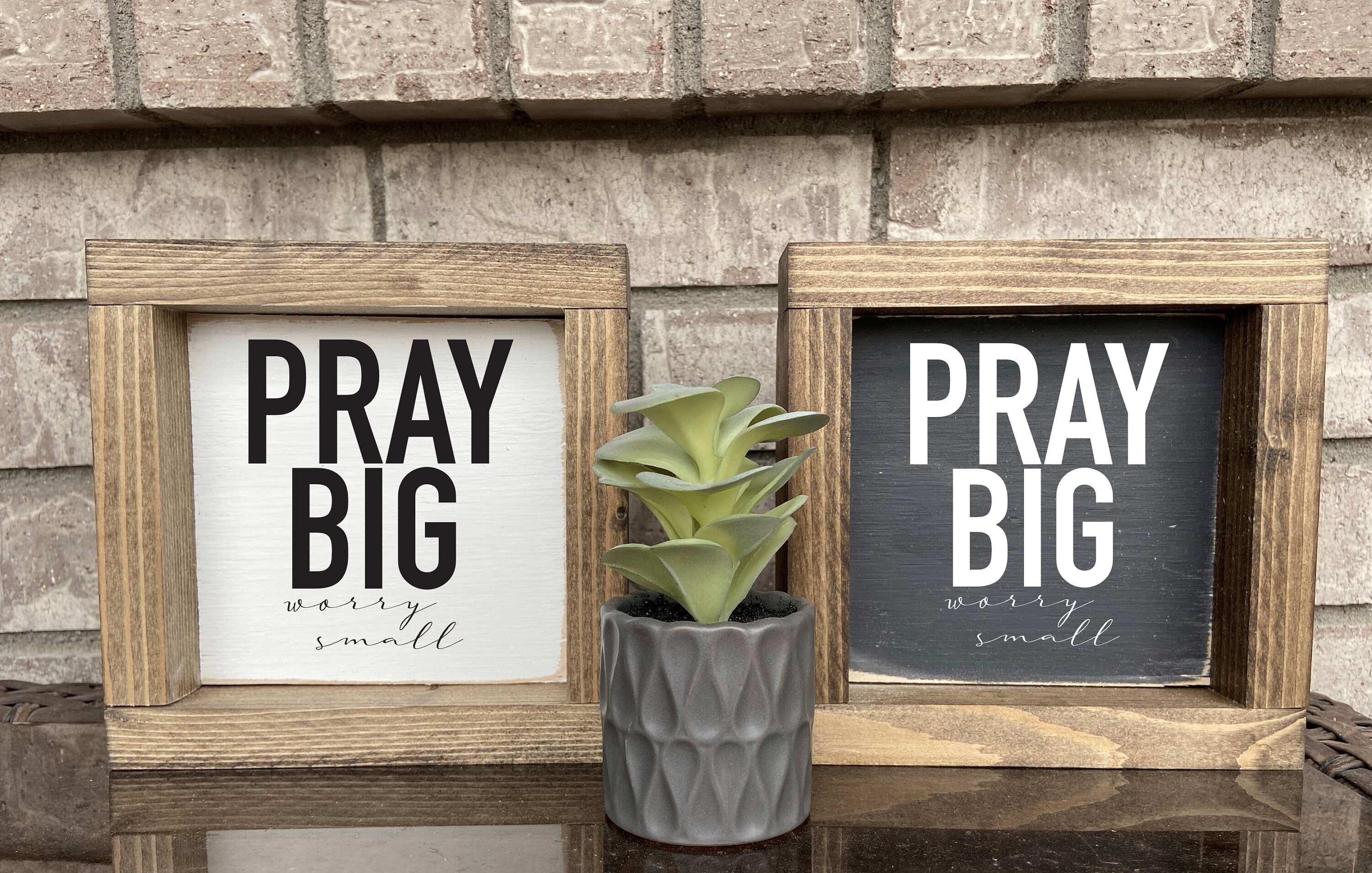 Divinity Boutique Pray Big Worry Small in Black 7 x 4.5 Wooden Decorative Tabletop Sign 