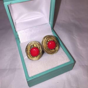 Designer Signed Vogue Earrings - Jewelry - Gold - Red - Earrings - Dainty  - Women - Gift - Wedding