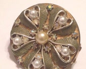 1950 39 s Makeup Mirror Lipstick Case Pearl Rhinestone Vanity