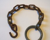 Antique Iron Hook on Length of Old Chain Beam Iron Ring Home Decor Bracket Hanger