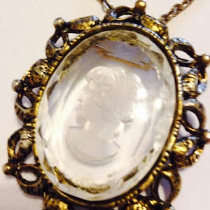 Vintage Victorian Crystal Intaglio Brooch Pendant - Estate Jewelry