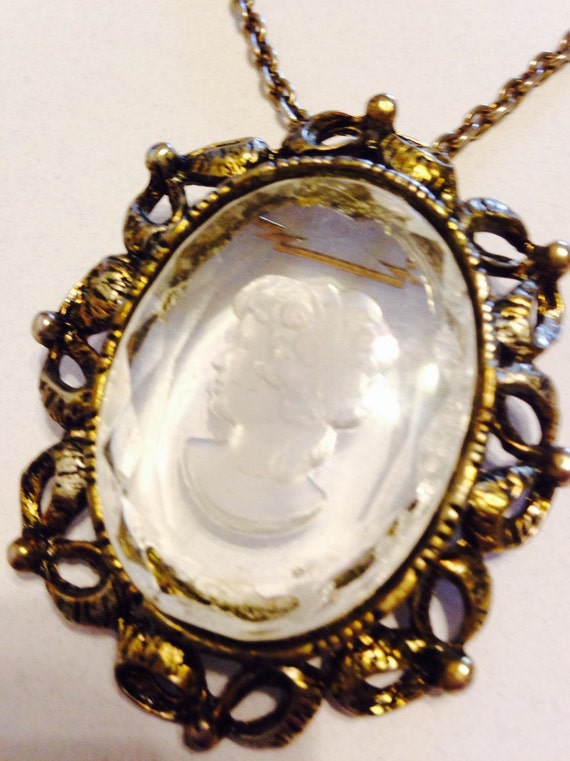 Vintage Victorian Crystal Intaglio Brooch Pendant… - image 1