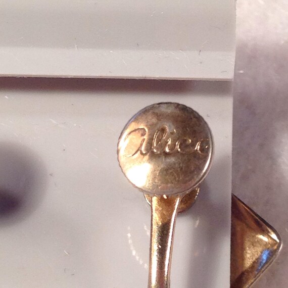 Vintage Signed Alice Signed Screw On Gold Earring… - image 3