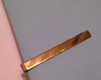 Vintage Large Tie Clip Bar Clasp Mid Century 1960's Gold