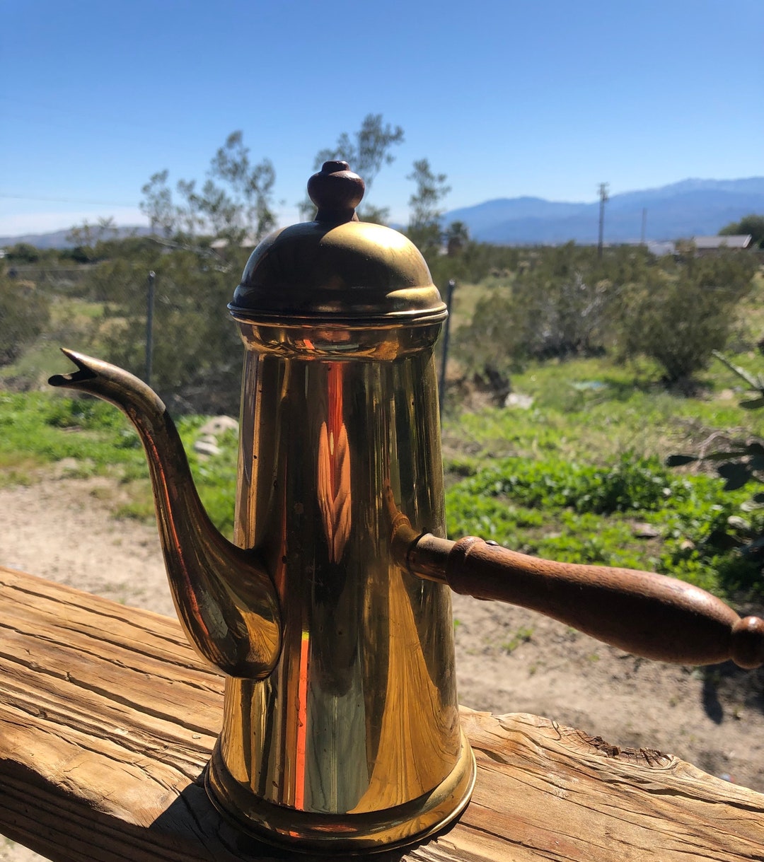 Vintage Brass Coffee Pot Carafe Pitcher With Wooden Handle And Lid Etsy vintage-brass-coffee-pot-carafe-pitcher-with-wooden-handle-and-lid-etsy