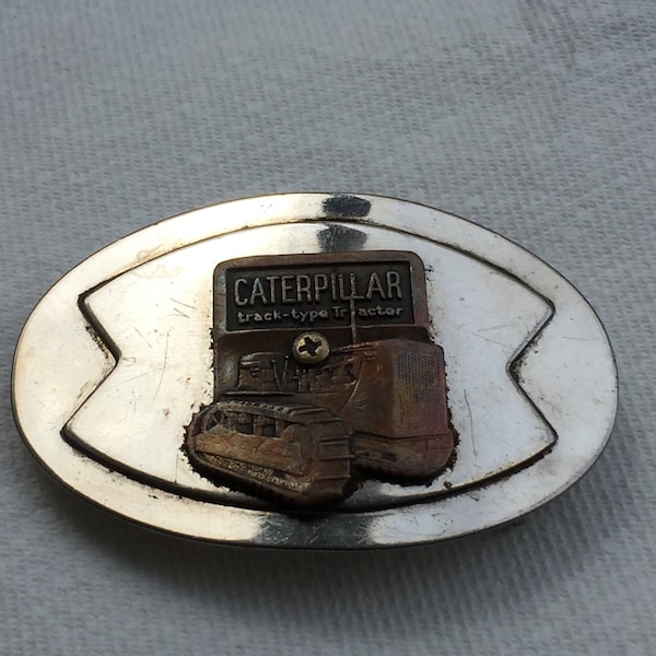 Vintage Caterpillar Track Type  Construction Belt Buckle Silver Brass