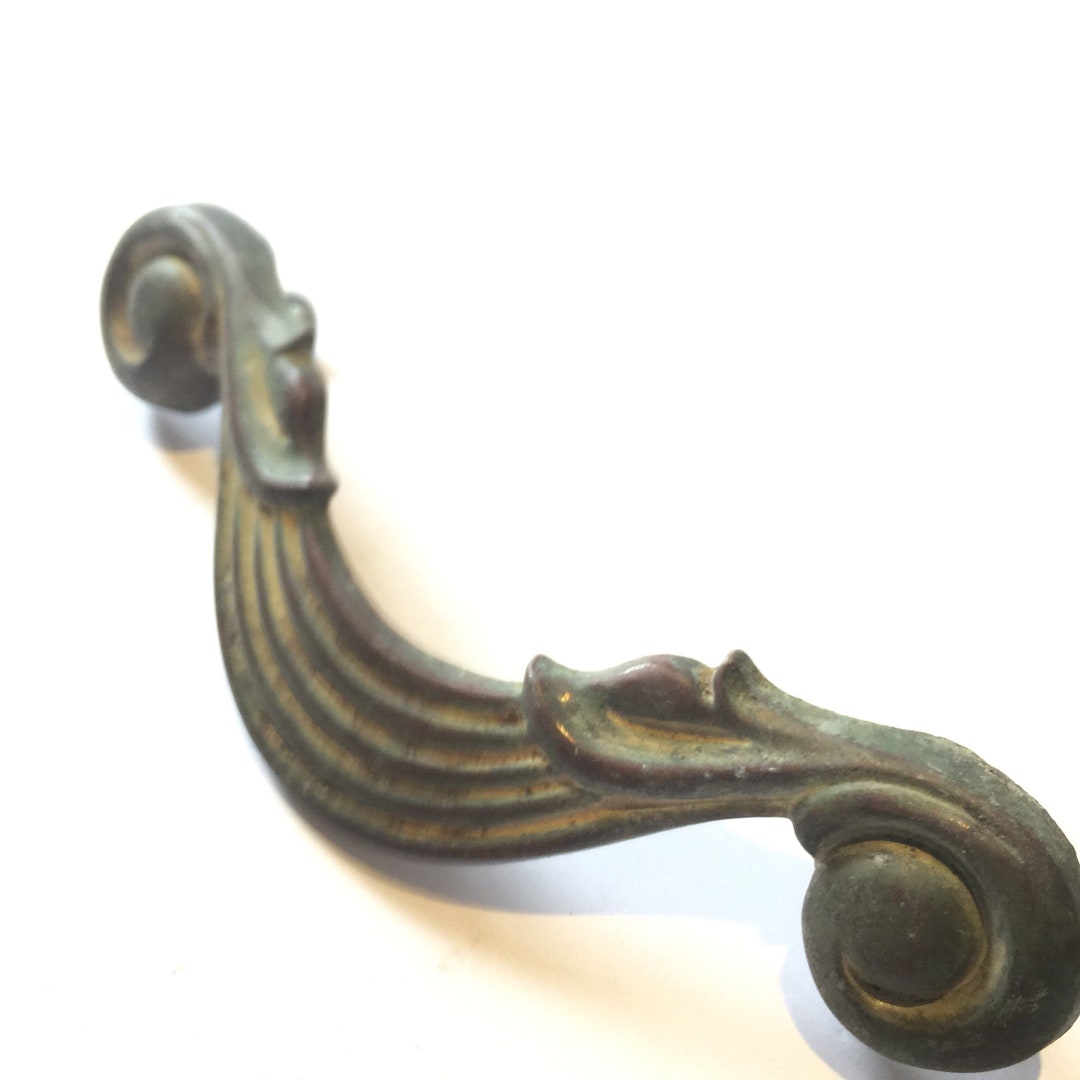 Brass Plated Drawer Pull Art Nouvea Style Drawer Bin Pull Metal