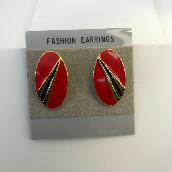 Vintage 1980s Era Earrings- Vintage Earrings - Costume Earrings Red Black Glamour Jewelry Couture Glam