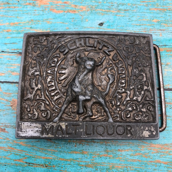 Vintage Well Worn Schlitz Beer Belt Buckle - image 1