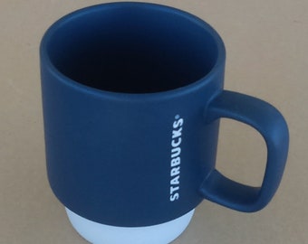 Starbucks Vertical Lettered Ceramic Mug Blue White Coffe Lover Gift Travel Mug