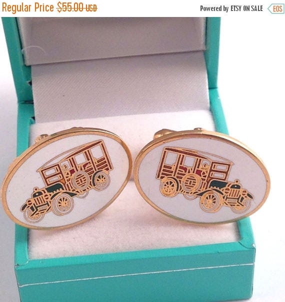 Vintage Cuff Links For Men Signed Cars Transporta… - image 1