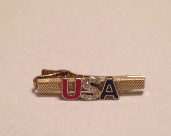 Vintage Tie Clip Bar Clasp Upcycled Patriotic USA