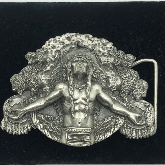 Native American Indian Belt Buckle Pewter - image 1