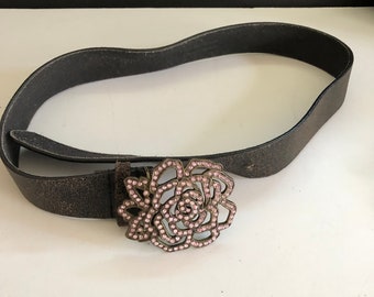 Pink Rhinestone Glitz Bling Black Leather Belt Small Size 34  display picture 1