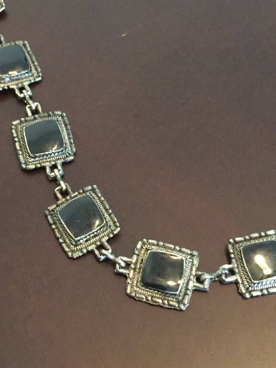 Black Enamel Vintage Silver Tile Necklace - image 2