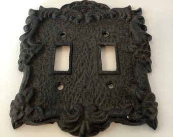 Ornate Cast Iron Double Switch Plate Cover Vintage Hardware