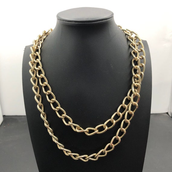 Gold Large Long Chunky Stylish Chain Necklace Sig… - image 1