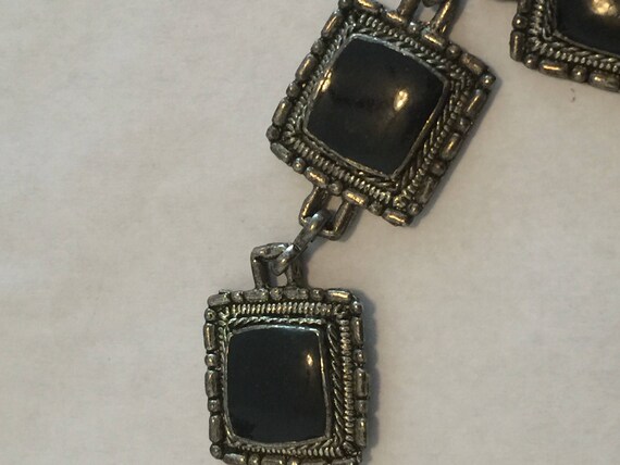 Black Enamel Vintage Silver Tile Necklace - image 4