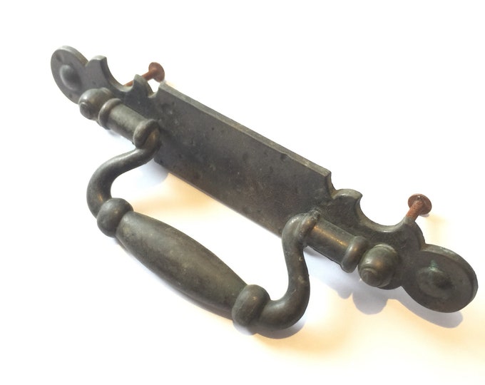 Large Brass Plated Drawer Pull Midcentury Drawer Bin Pull Metal