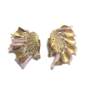 Lavender Mid Century Gold Clip On Dangle Earrings Unique Boho Bohemian