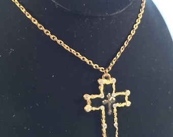 Large Detailed Enamel Cross necklace pendant Rhinestone Religious gift