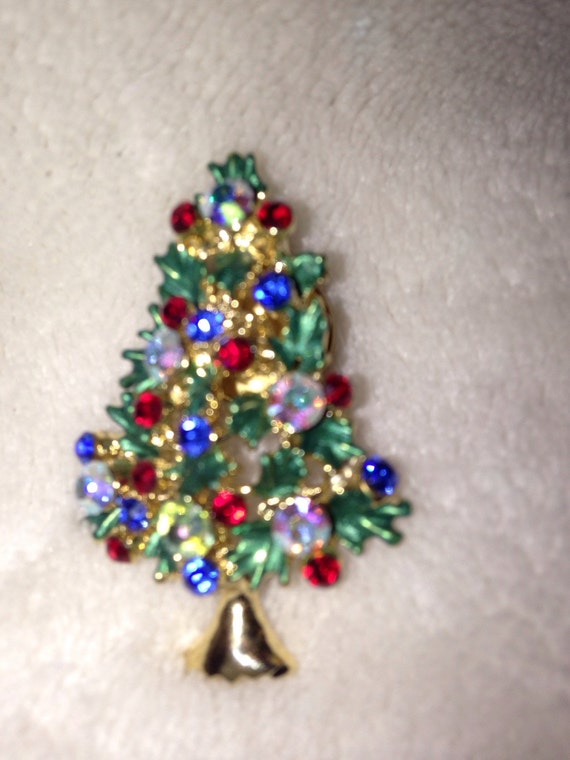Vintage AB Rhinestone Christmas Tree Pin - image 2