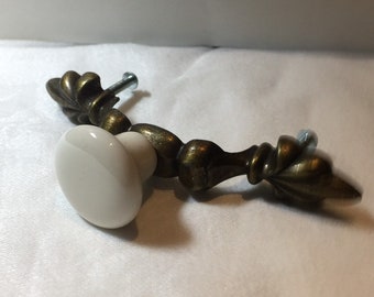 Vintage Brass Porcelain Kitchen Cabinet Knobs Dresser Drawer Pulls Handles Drawer Knobs Handle Mid Century
