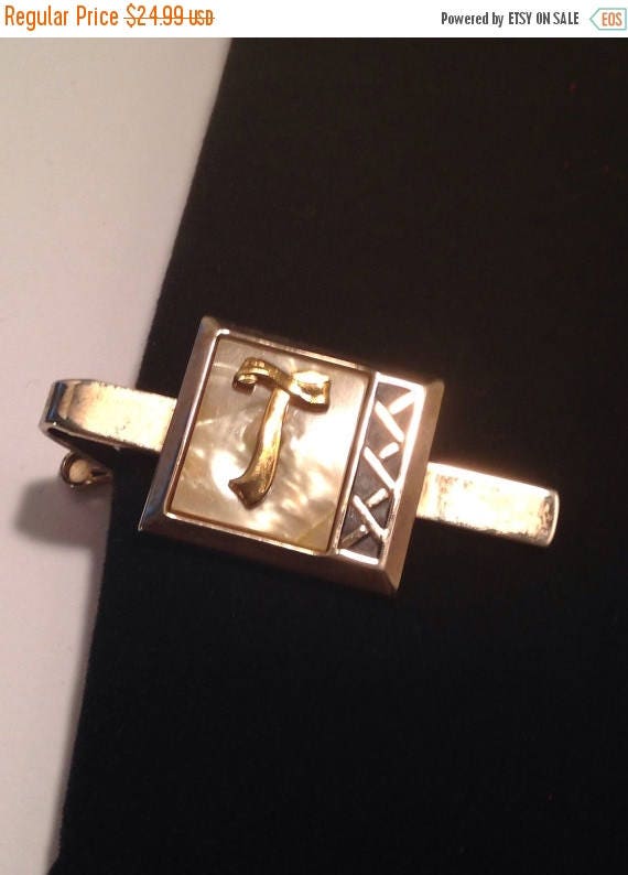 Letter M on Fleur De Lis Pattern Mens Tie Clip Tack Bar