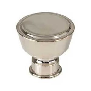 May include: A polished nickel cabinet knob with a round top and a fluted base.