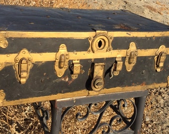 Old Rustic Metal Steamer Trunk Small Trunk Chest Storage Box Antique Trunk Shabby Chic