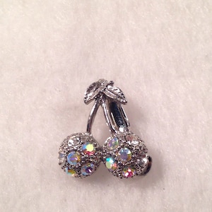 Unique Earrings Cherry Cherries AB Rhinestones Clip On