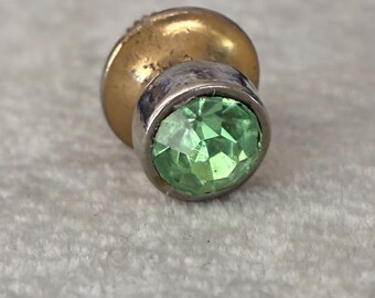 Vintage Tie Pin Tie Tack Gold Light Green Stone