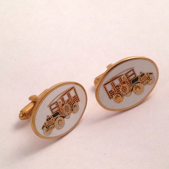 Vintage Cuff Links For Men Signed Cars Transporta… - image 4