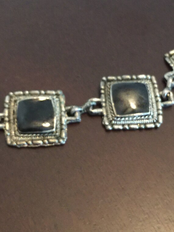 Black Enamel Vintage Silver Tile Necklace - image 5