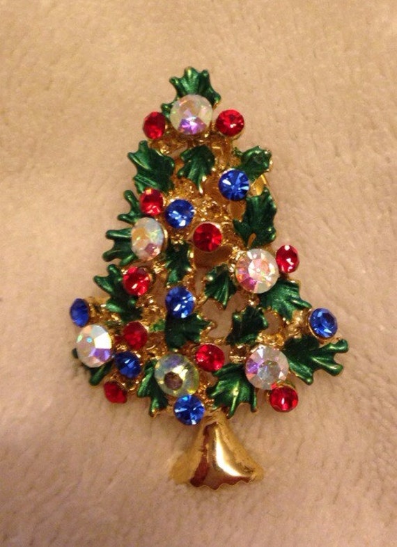 Vintage AB Rhinestone Christmas Tree Pin - image 1