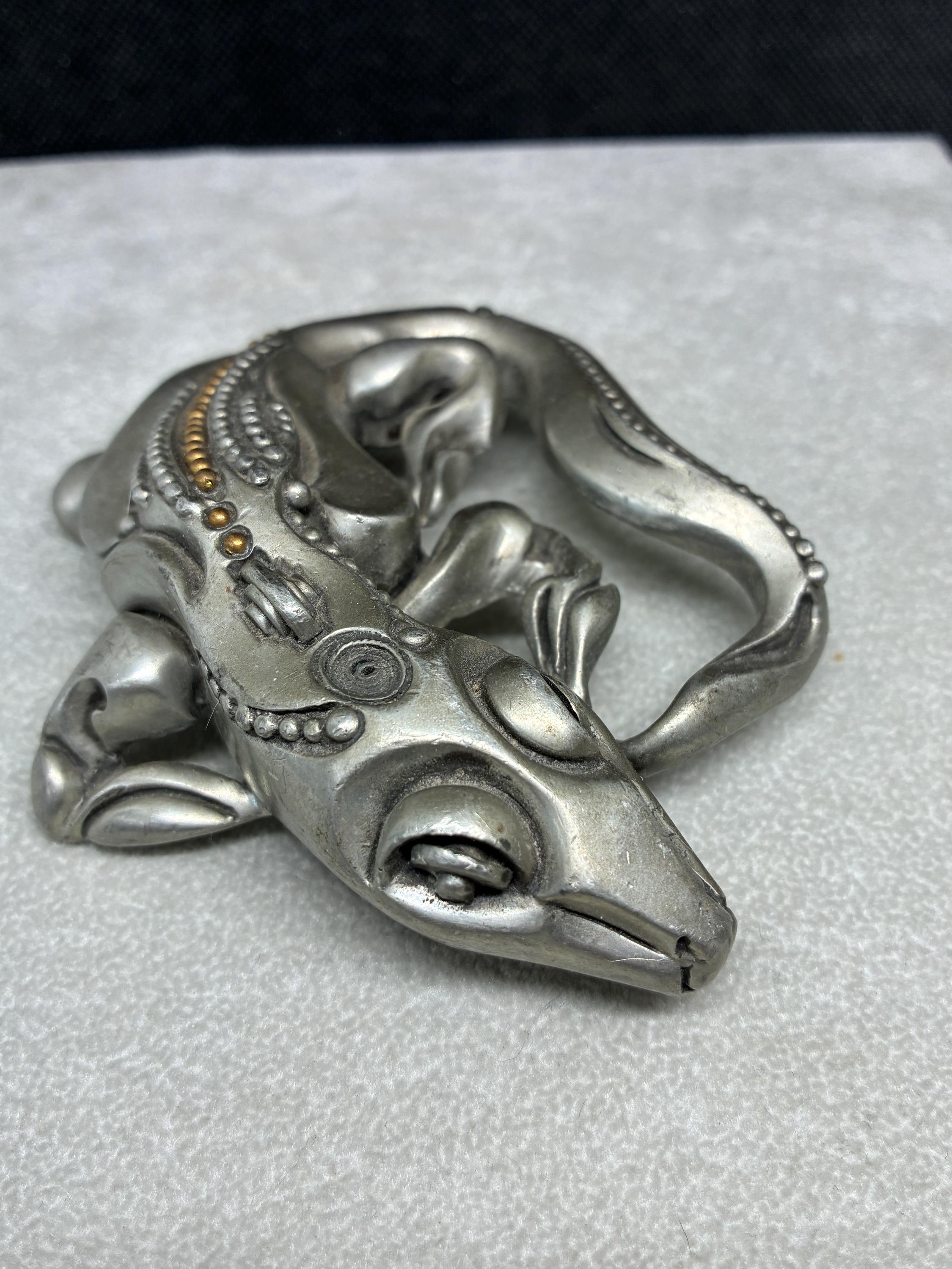 Vintage Fahrenheit NY‎ Wide Black Leather Belt Pewter Buckle 80s Wearable Art Connie Bates Fahrenheit Leather Belt With Embellished Silver  main image 2
