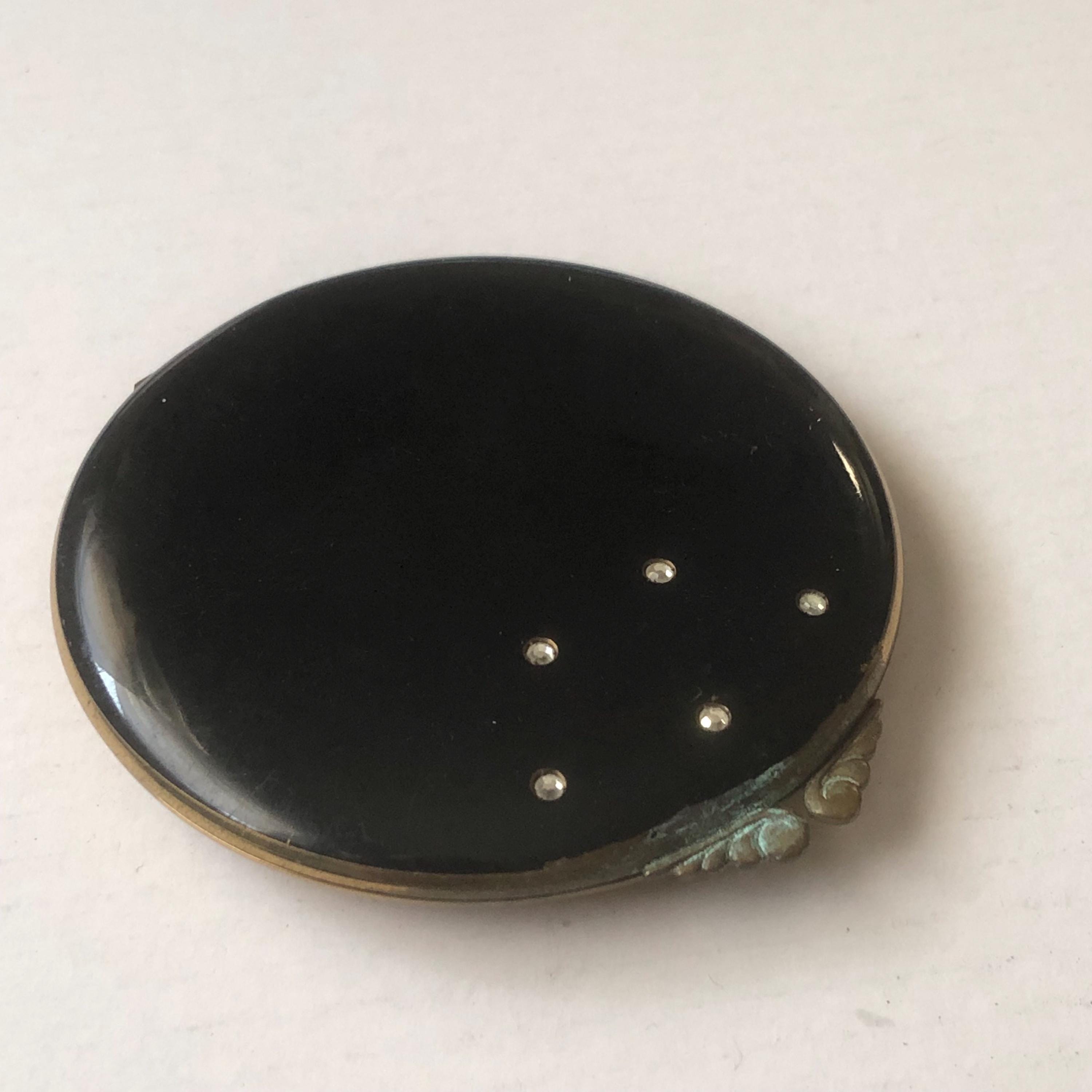 ヴィンテージ メイクアップ コンパクトミラー 1940年代 ラインストーン