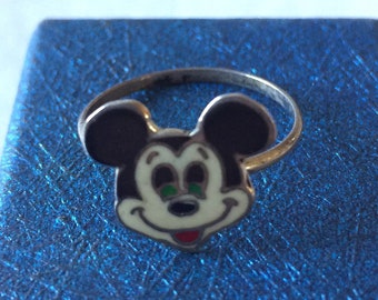 Vintage Mickey Mouse Ring Enamel Sterling Silver 1960's