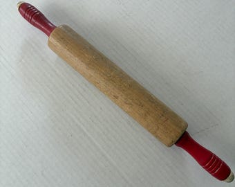 Vintage Rolling Pin 1950s Kitchen Decor Mid Century Cooking Utensils Red Handle Retro Kitchen Gadget Baking Gift Kitchenware